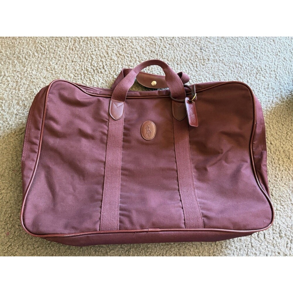 Vintage Polo Ralph Lauren Travel Bag Overnight Suitcase Burgundy Canvas